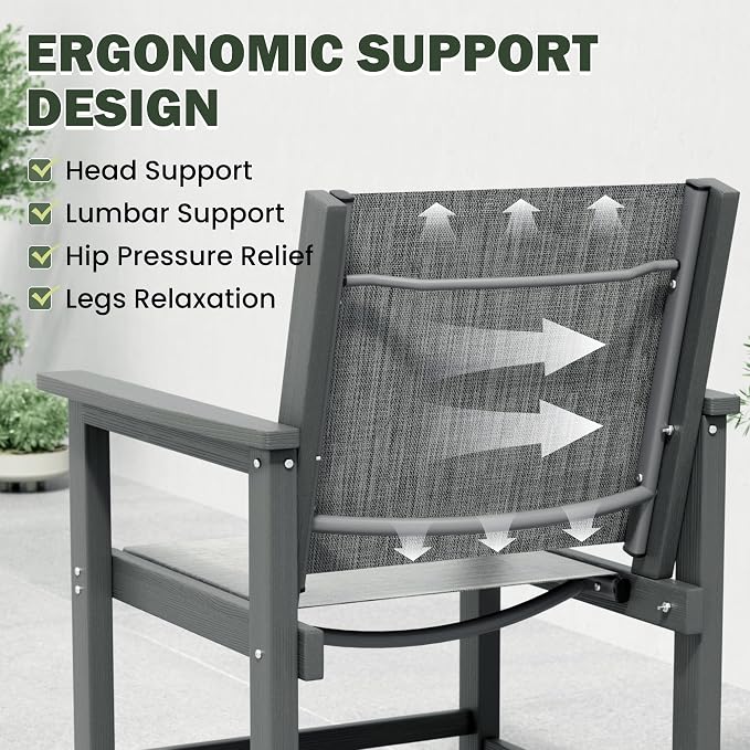 5 Piece HDPE Outdoor Furniture Patio Dining Set, All-Weather Table and Chair Sets with Umbrella Hole Outdoor Dining Table Sets of 4 Textilene Fabric Patio Chairs for Backyard,Poolside,Garden,Deck