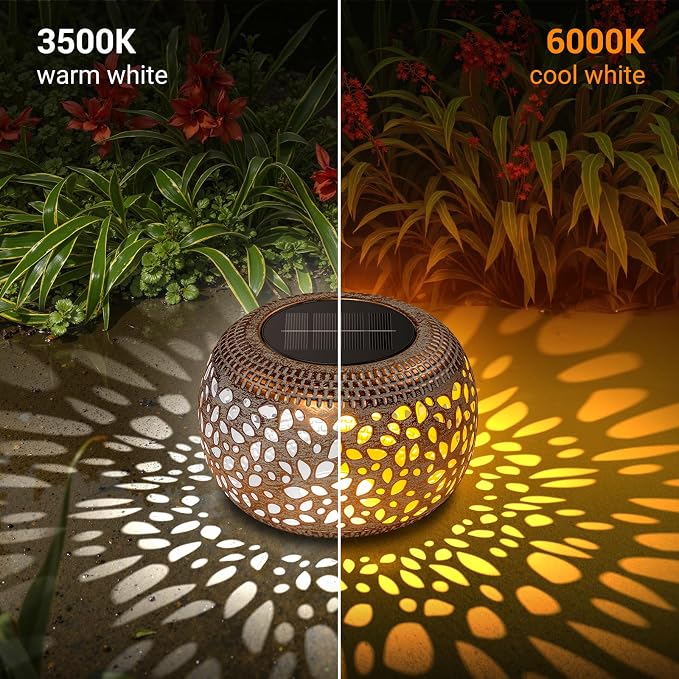Solar Lanterns Outdoor Waterproof, 4 Pack Flower Petal Solar Garden Lights with 2 Lighting Colors, Vintage Metal Outdoor Patio Garden Decor - Unique Gifts for Women Mom Sisters Birthday