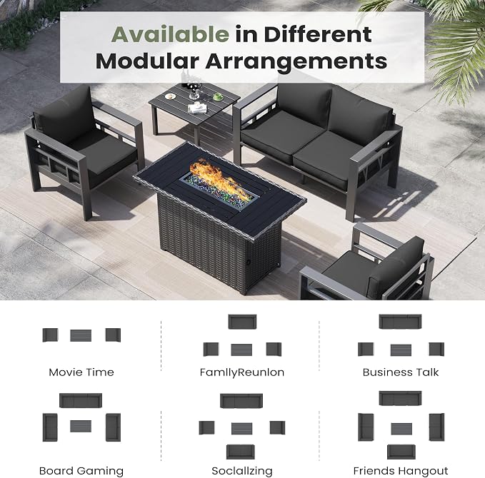 4 Piece Aluminum Patio Furniture Set, Thick Cushions, Aluminum Outdoor Sectional Conversation Set with Coffee Table for Porch, Backyard, Deck, Garden(Grey/Dark Grey-2)