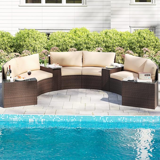 COSTWAY 7 Pieces Patio Furniture Set, Rattan Wicker Sectional Loveseat with Thick Cushions and Side Tables, Outdoor Patio Conversation Set for Backyard, Poolside, Porch, Balcony, Deck