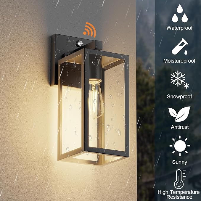 Dusk to Dawn Porch Outdoor Light, Wall Light Fixtures Waterproof Exterior Wall Sconce Light Fixture with E26 Base for Patio Entryway Hallway (Bulb not Included)