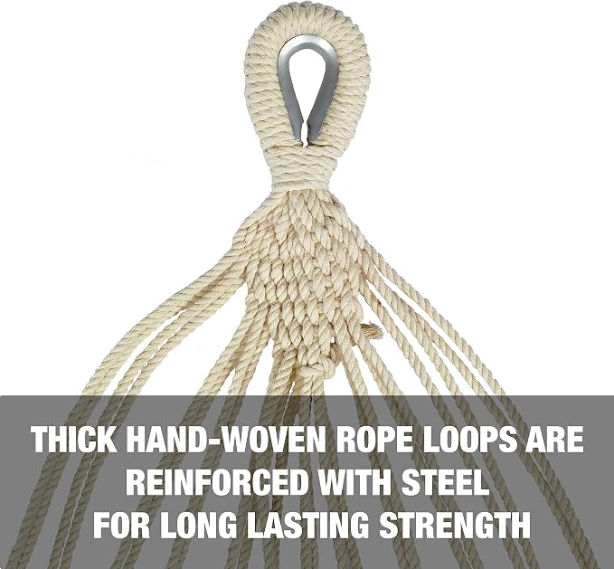 Bliss Hammocks BH-400-TA 40" Wide Hammock w/Hand-Woven Rope Loops & Hanging Hardware, Outdoor, Patio, Backyard Durable, Cotton and Polyester Blend, 220 Lbs Capacity, Toasted Almond