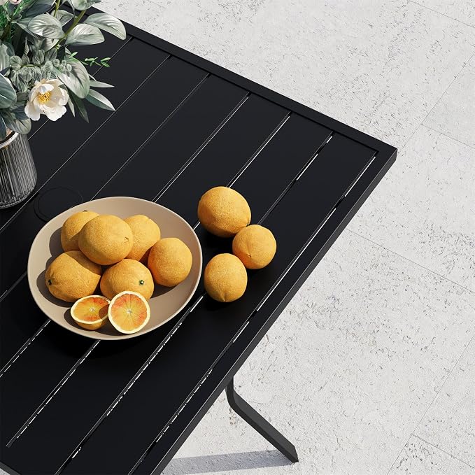 VICLLAX Outdoor Bar Table, 28" Wide Square Patio Bar Height Table Weather Resistant Metal Slatted Tabletop with Umbrella Hole for Balcony Front Porch, Backyard, Black