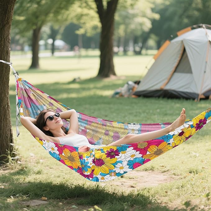 Camping Hammock Outdoor Hammocks for Outside Colored Floral Vivid Beach Trees Portable Lightweight with Pockets Tree Straps Indoor