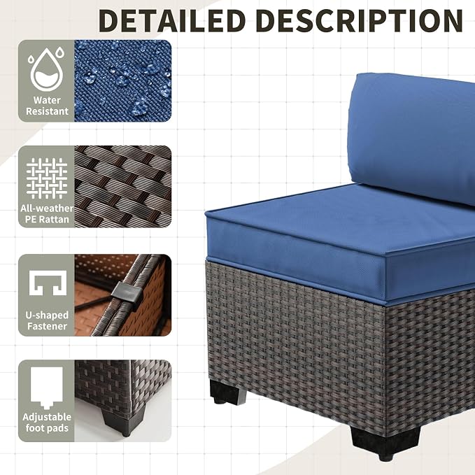 Gotland 10 Pieces Patio Furniture Set with 2 Swivel Rocking Chairs 1 Fire Pit Table, Patio Furniture in 4 Combinations with 1 Coffee Table Wide Armrests 29.5'' High Backrest, for Deck Garden Pool Navy