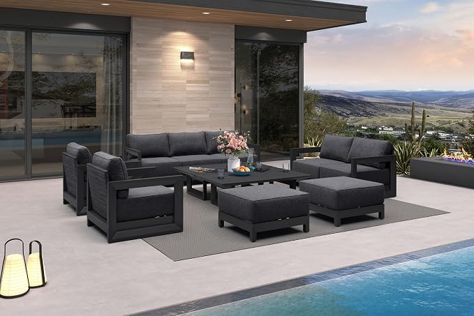 PURPLE LEAF Patio Furniture Set Enclosed Outdoor Couch with 9.6" Thick Cushion and Soft Pillows 11 Piece Outdoor Sectional Sofas with Table Modern Outdoor Conversation Sets for Yard Porch Deck, Grey