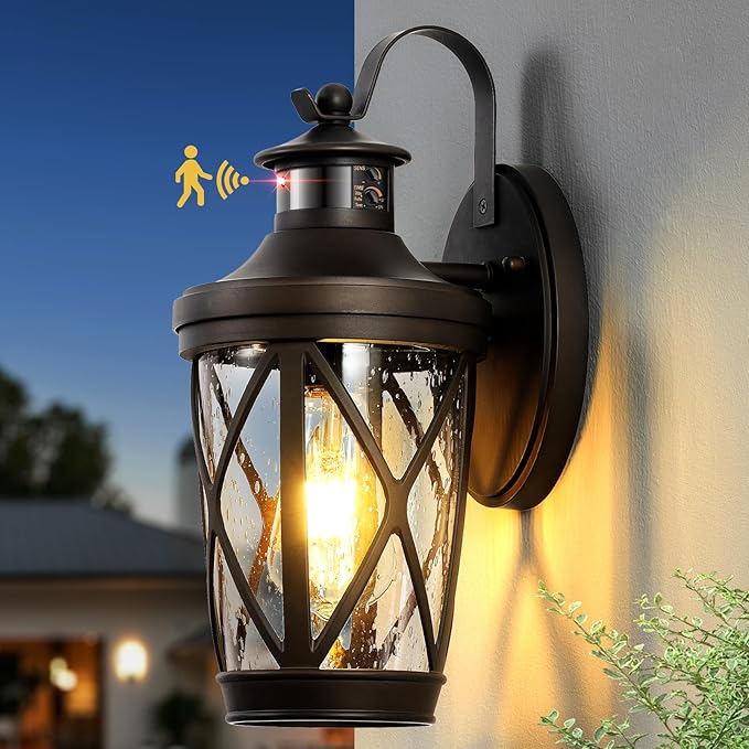 VIANIS Outdoor Motion Sensor Light, Brown Exterior Lighting Fixtures, Oil Rubbed Bronze Outside Lights for House, Waterproof Outdoor Lanterns for Porch, Anti-rust Dusk to Dawn Sensor Wall Mount Sconce | Wall Mount Lanterns, Waterproof Coach Lights, Ant...
