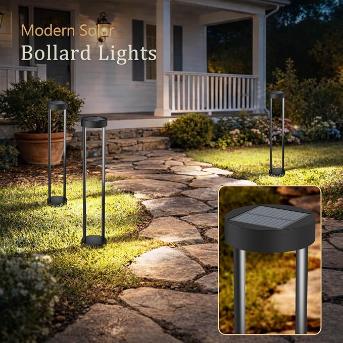 Modern Solar Floor Lamp, Outdoor Bollard Light for Garden Pathways (24" H - 2Pack)