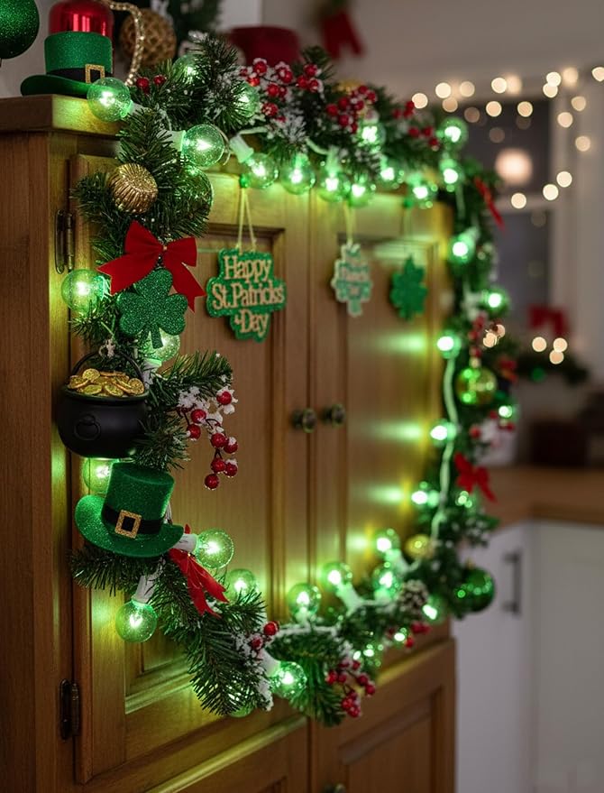 G40 Green St. Patrick’s Day Globe String Lights, 25Ft Outdoor St. Patrick’s Day Decorations Lights with 27 Green Incandescent Bulbs, Hanging Patio Lights Waterproof for Christmas Wedding Party Garden
