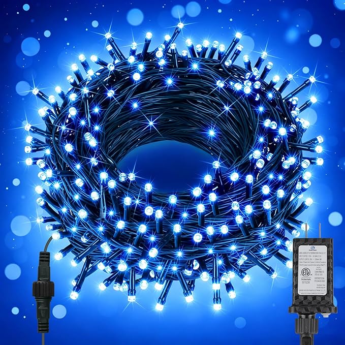 66ft 200 LED Christmas Tree Lights, End-to-End Plug 8 Modes Fairy Lights with Timer, Outdoor Indoor Xmas Light Christmas Tree, Patio, Garden, Party, Wedding, Holiday, Blue