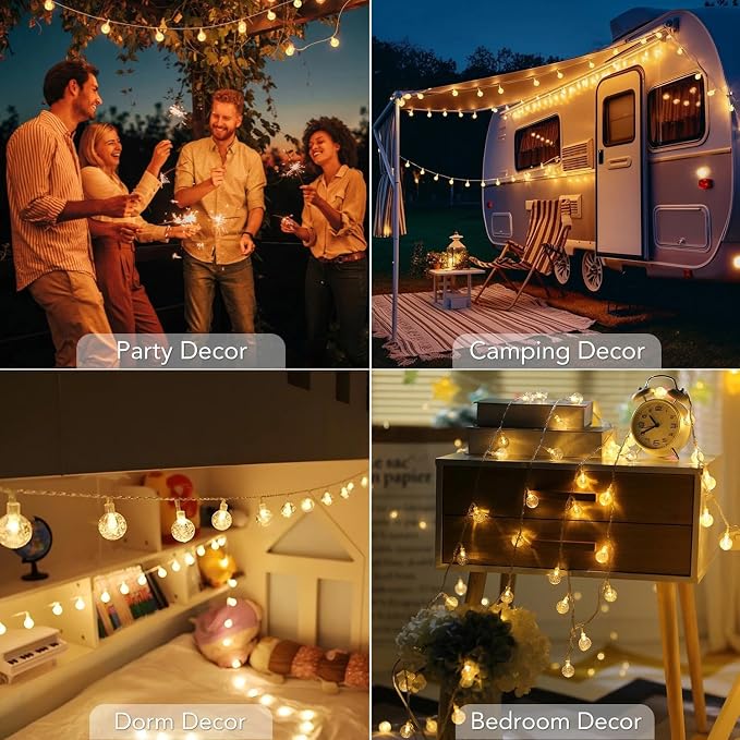 Metaku Globe String Lights Battery Operated Fairy Light 33ft 80LED & Remote | Waterproof Indoor Outdoor Hanging String Lights Decorative Christmas Lights for Home Party Patio Garden Classroom Wedding