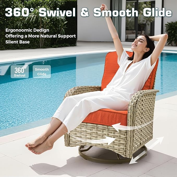 9 PCS Outdoor Patio Furniture Set with Fire Pit Table and Swivel Rocking Chairs,All Weather Wicker Rattan Patio Seating Sofa and Chair Set with Ottomans,Outdoor Conversation for Porch Deck Yard,Red