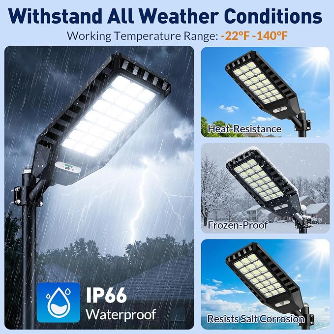 2-Pack Solar Street Lights Outdoor, 23” Large Solar Lights Outdoor Waterproof with Motion Sensor, 6500K LED Flood Lights, Dusk to Dawn Commercial Security Parking Lot Light for Driveway Yard Garden