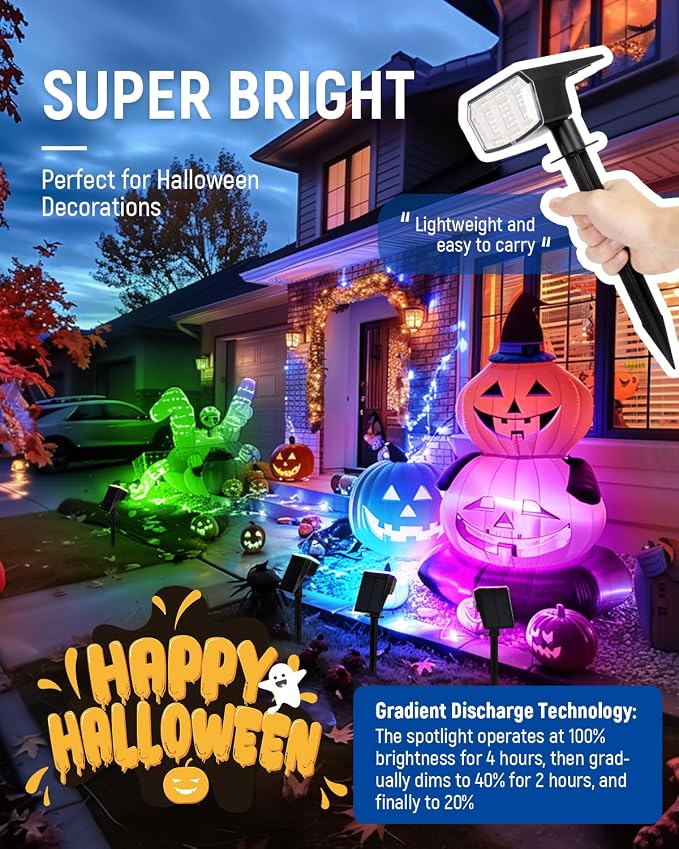 Solar Spot Lights Outdoor Waterproof, Solar Spotlights, 6 Packs, RGB | 63 LED, 9 Lighting Modes, Color Changing Solar Landscape Lights for Halloween & Christmas Decorations, Yard, Garden, House