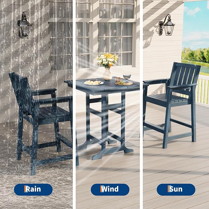 GAOMON Square Outdoor Bar Height Table, Patio Tall Side Bistro Table with Umbrella Hole, Weather Resistant High Top Dining Table for Backyard, Garden, Deck, Porch, Navy Blue