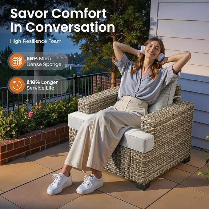 ovios 6 Piece Patio Sectional Furniture, Rattan Wicker Coversation Couch Set, Outdoor Sofa Set for Outside Porch Balcony Backyard Pool,Light Grey
