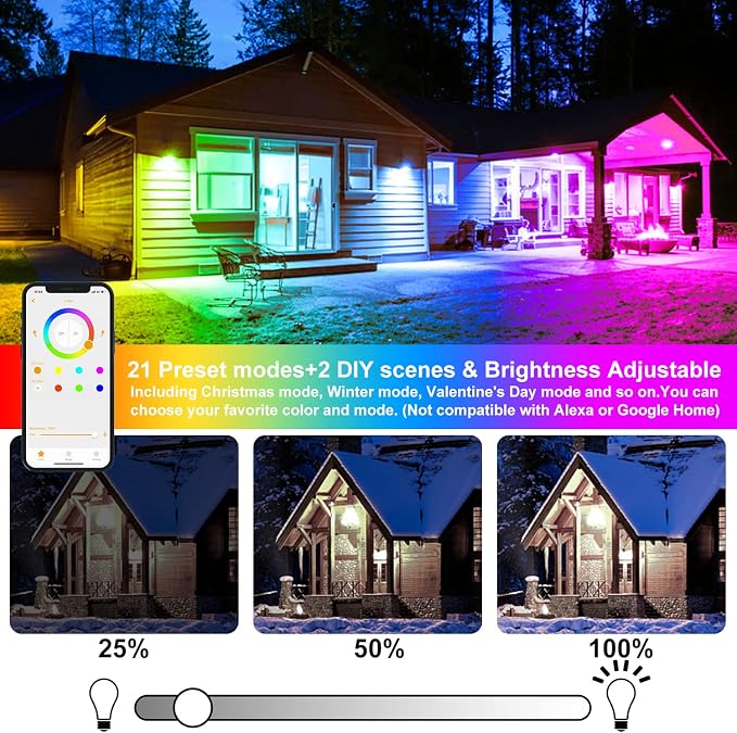 LED Flood Light Outdoor 800W Equivalent 8000LM, Smart RGB Color Changing Landscape Lighting with APP Control, IP66 Waterproof Outdoor LED Lights Daylight 5700K, DIY Scenes, Timing Floodlights, 1 Pack