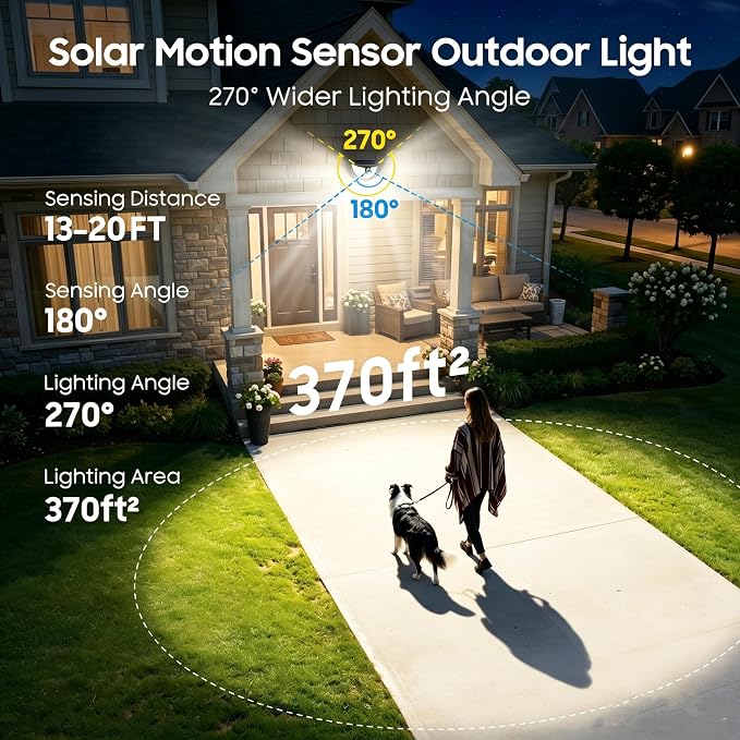 Solar Motion Sensor Lights Outdoor, 151 LED Super Bright Solar Lights 270° Angle,Wireless Security Wall Light with 2 Lighting Modes, IP65 Waterproof Solar Powered Fence Lights for Patio,Yard,Walkway