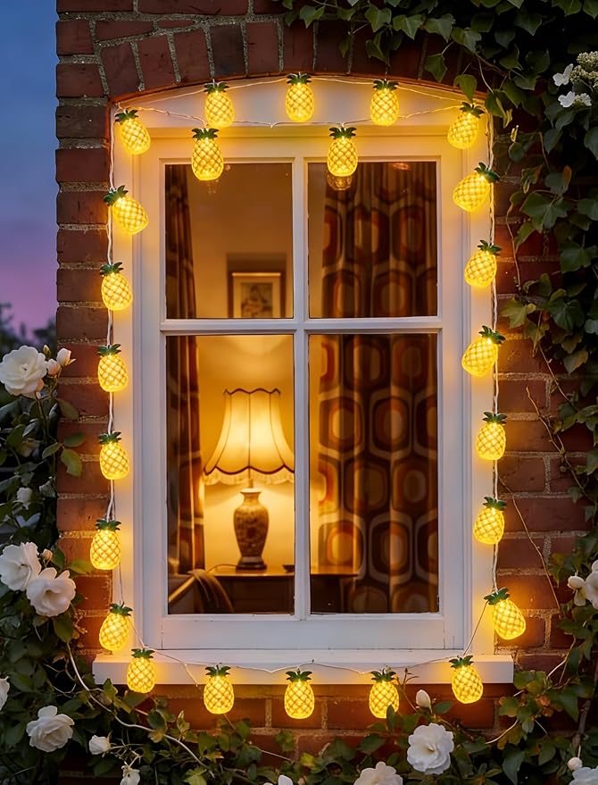 Abeja Summer String Light, 8.5Ft Pineapple Fairy Lights with 10 Pineapple Fun Patio Lights, Outdoor Indoor Party Lights for Party Bedroom Home Birthday Hawaiian Tropical Tiki Gifts Decor