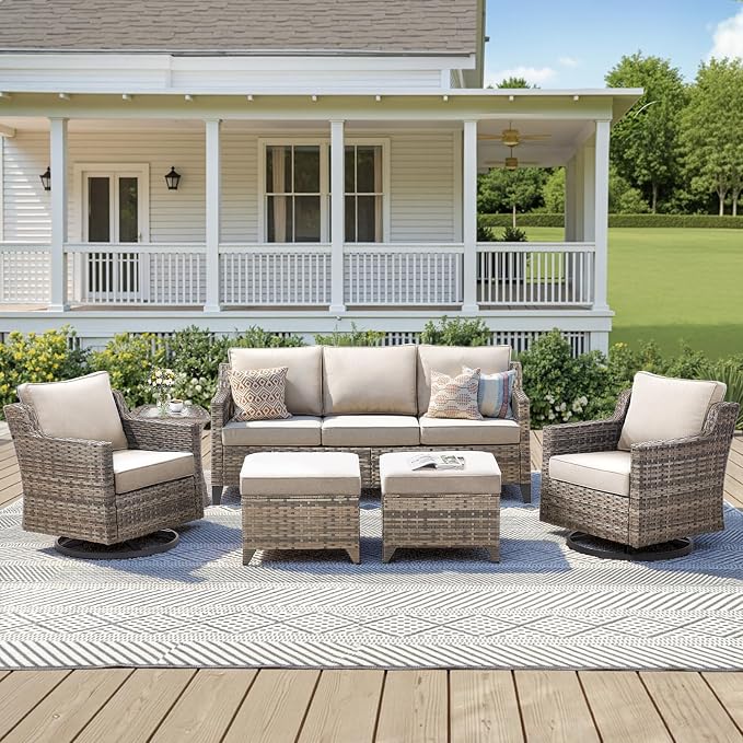 Outdoor Side Table with Storage Wicker Patio Side Table, Tempered Glass Top End Table for Balcony Porch Deck(Gray)
