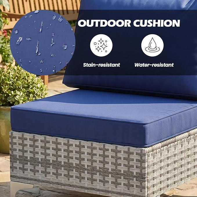 Vikiullf Wicker Patio Furniture Set, 5 Pieces Outdoor Conversation Set, Patio Sectional Sofa with 4" Thick Cushions, for Poolside Backyard Garden