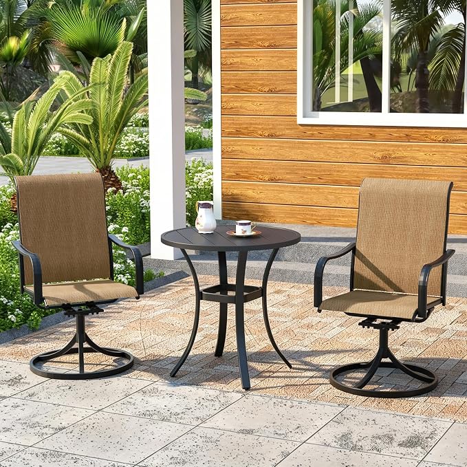 Outdoor Dining Set,27.5" Round Patio Table with 2pcs Swivel Chairs,Outdoor Furniture Set for Garden Backyard Lawn Poolside
