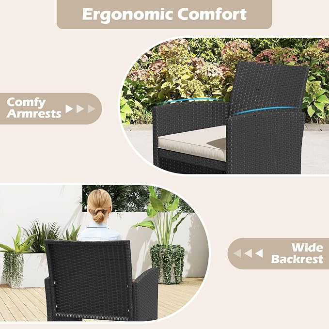 RELAX4LIFE 8-Piece Patio Furniture Set - Wicker Rattan Outdoor Sectional Sofa Set w/Glass Coffee Table, Loveseat, Chairs & Soft Cushions, Bistro Conversation for Garden Porch (2, Black-White)
