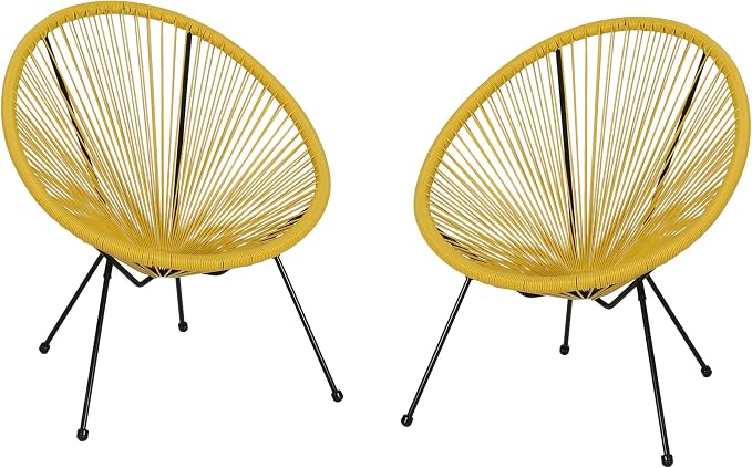 Christopher Knight Home Outdoor Hammock Weave Chair with Steel Frame (Set of 2) - Yellow and Black Finish