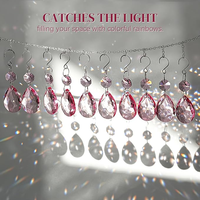 10 Pcs Pink Crystal Bauhinia Suncatcher Prisms Chandelier Window Decor | Pink Crystal Bauhinia Prisms Suncatcher Pendants 3 Inch Chandelier Beads Replacement Hanging for Window Garden Wedding Decor