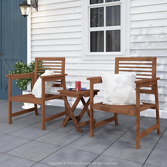 Furinno TIOMAN Patio Chair, Set of Two, Outdoor Lawn Chair, Armchair with Cushion, for Patio, Garden, Porch, Light Wood