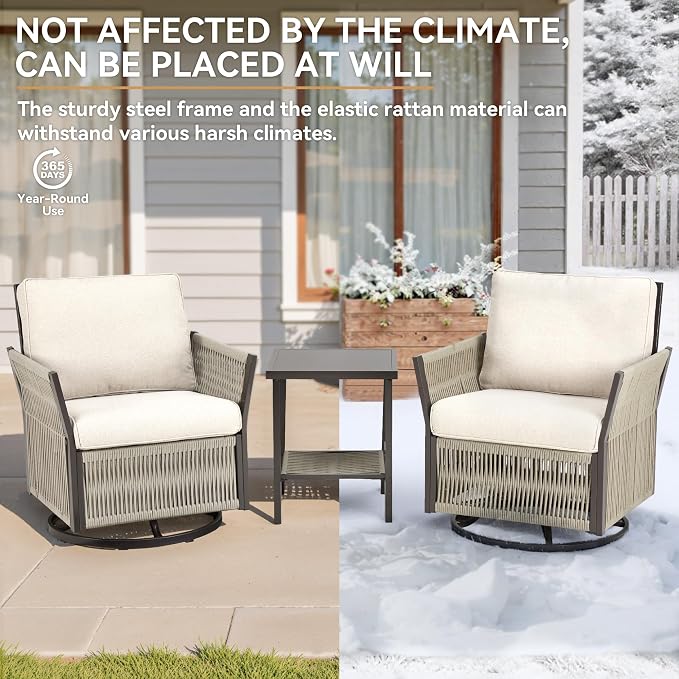 Patio Furniture Set Outdoor/Indoor, Wicker Patio Sofa, 5pcs Furniture Set with Swivel Rocker Chairs, Side Table, and Ottomans for Backyard, Garden, Poolside(Beige)