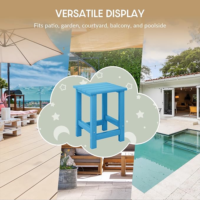 WestinTrends Malibu Kids Outdoor Patio Furniture HDPE Adirondack Square Side Table, Pacific Blue