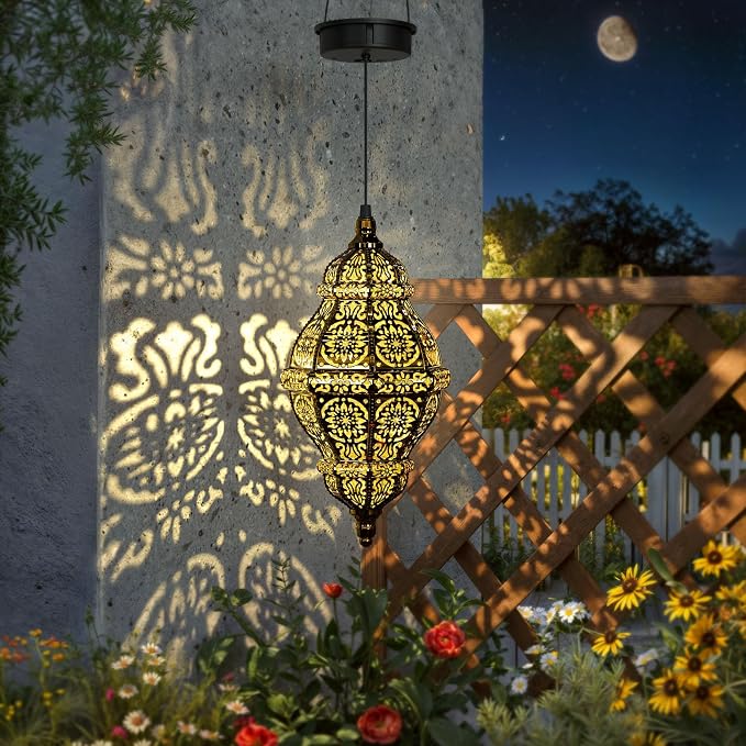 Twinkya Hanging Solar Lights Outdoor Garden Decor, Decorative Waterproof Plastic Moroccan Solar Lantern Lamp, Outside Decorations for Patio Yard Porch Backyard Decor, Gardening Gifts for Women Mom