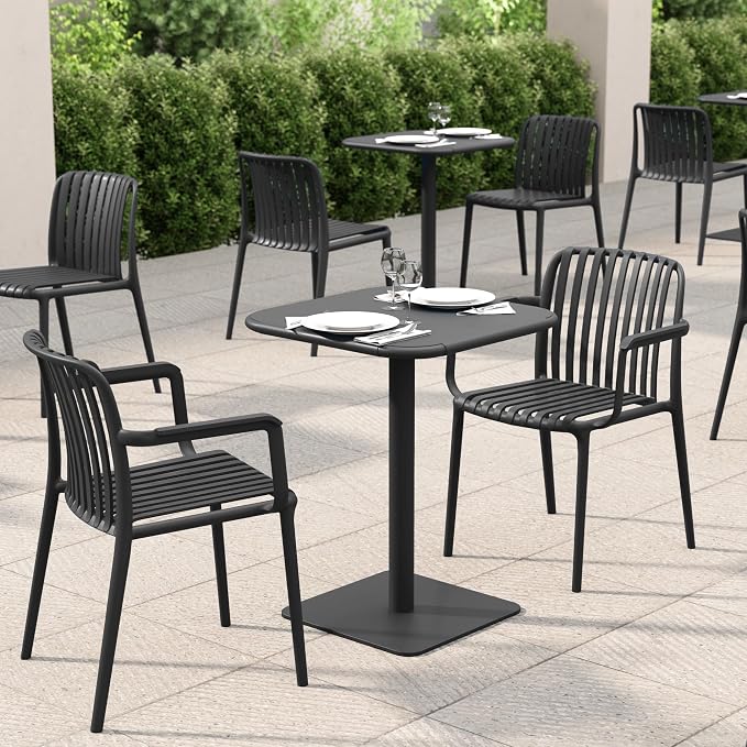 Jamesdar, Haley, Square Heavy Duty Commercial Steel Bistro Dining Table, All Steel Construction, Indoor Outdoor Restaurant & Café Use, 300 lb Capacity, 24" D x 30" H, Black