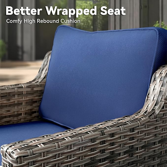 5 Pieces Wicker Patio Furniture Set-High Back Outdoor Wicker Couch Patio Chairs Set of 2 with Comfy Cushions Ottomans Patio Furniture Set for Backyard Porch Garden Deck Grey/Beige
