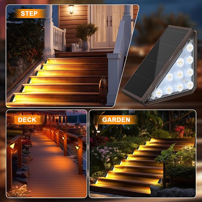 AUDLES Solar Stair Lights,12 Pack Warm White Step Lights Outdoor Waterproof | LED Solar Deck Light for Outside, IP67-WATERPROOF Light Decor for Stair, Front Step, Front Porch, Patio and Backyard(Brown)