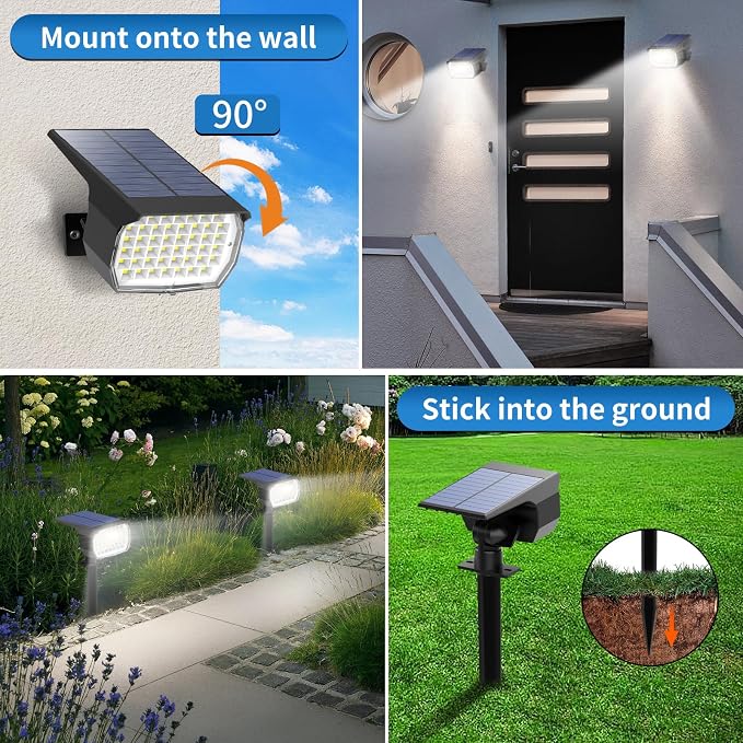 Tadyreal Solar Spot Lights Outdoor 6 Pack, [46 LED/3 Modes] Solar Landscape Spotlights Waterproof, 2-in-1 Auto On/Off Solar Powered Lights for Outside Yard Garden Wall Pathway(Cool White)