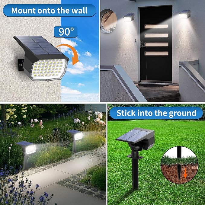 Tadyreal Solar Spot Lights Outdoor 2 Pack, [46 LED/3 Modes] Solar Landscape Spotlights Waterproof, 2-in-1 Auto On/Off Solar Powered Lights for Outside Yard Garden Wall Pathway(Cool White)