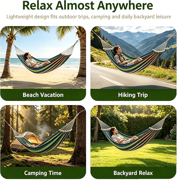 Hammock Replacement for Stand (Red, 2 Person, Anti-ROLL Design) | Hammock Without Stand, Rope Hammocks for Outdoor Travel Portable Lightweight Hammocks with Tree Straps and Storage Bag