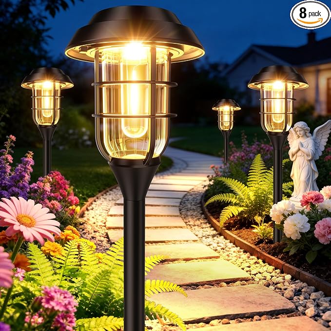 LETMY Solar Pathway Lights Outdoor, 12 Pack Bright Solar Lights Outdoor, IP65 Waterproof Auto On/Off Garden Lights Solar Powered Landscape Lighting for Yard Patio Walkway Driveway Pathway - Black