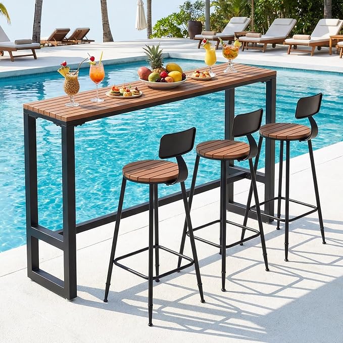 Outdoor Bar Table Weather Resistant, Wood Counter Height Bar Table Rain Sun Protection, Extra Long High Top Table 47.2"-102.4", for Patio, Garden, Yard, Balcony, Poolside(Black,78.7"x15.7"x40.5")