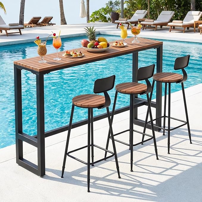 Outdoor Bar Table Weather Resistant, Wood Counter Height Bar Table Rain Sun Protection, Extra Long High Top Table 47.2"-102.4", for Patio, Garden, Yard, Balcony, Poolside(Black,55.1"x15.7"x40.5")