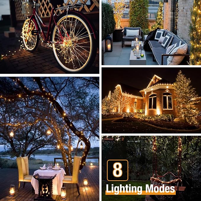 btfarm 2 Pack Solar String Lights Outdoor - Total 240LED 78FT Solar Fairy Lights Outside Waterproof 8 Modes, Copper Wire Solar Powered Twinkle Light for Garden Tree Christmas Wedding Party,Warm White