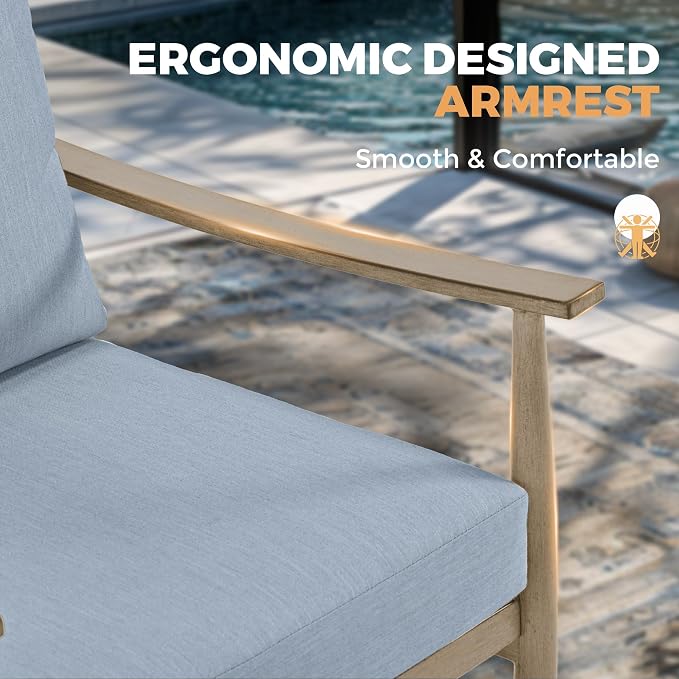 HAPPATIO Patio Outdoor Furniture Set - 7 Pieces Aluminum Outdoor Conversation Set Includes 1 Three-Seater Sofa, 1 Coffee Table, 1 Loveseat, 2 Armchairs and 2 Ottomans for Porch, Yard, Lawn (Brown)