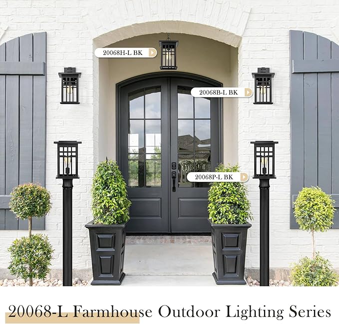 zeyu Farmhouse Outdoor Wall Light Fixture, 16 Inch Exterior Wall Sconce Lighting for Patio House, Die-Cast Aluminum with Clear Glass, Black Finish, 20068B-L BK