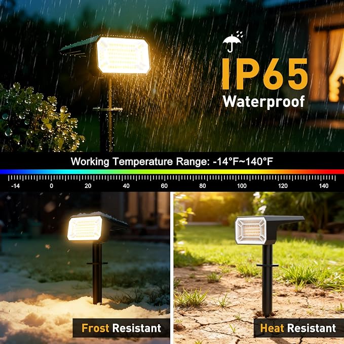 Solar Spot Lights Outdoor, 4 Pack Solar Landscape Lights with 100 LEDs Each, 4 Lighting Modes, IP65 Waterproof, 2-in-1 Adjustable Solar Spotlights for Yard Garden Pathway Driveway(Warm White)