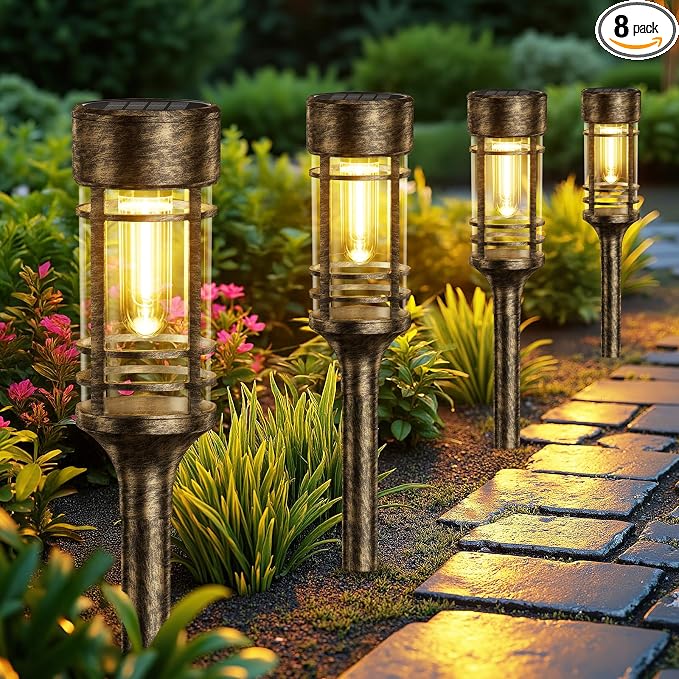 LETMY 8 Pack Brown Solar Pathway Lights Outdoor, Bright Solar Lights Outdoor Waterproof IP65, Solar Garden Lights Outdoor for Yard Walkway Driveway Landscape Garden Decor (Bronze)