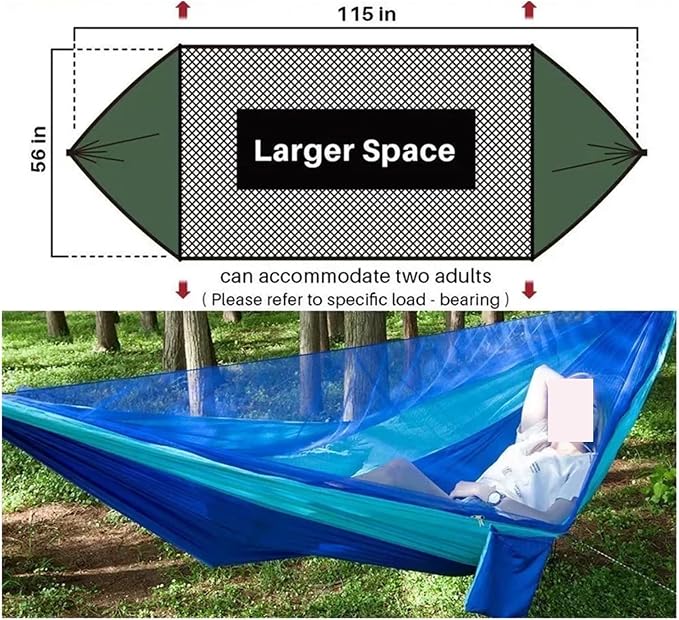 Hammocks, Camping Hammock with Mosquito Net Portable Parachute Strap Double Travel Hammock,Outdoor Backpacking Hammock Swing Chair,for Outside(Light Green and gree)