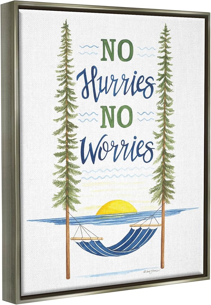 Hammock Scene Coastal Lakehouse Calm, 24 x 30 Inch Canvas in Floater Frame | Stupell Industries · By Deb Strain · Ready to hang · Easy lake house decor · Made in USA