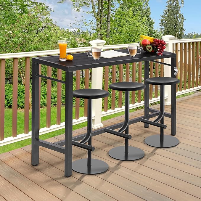 MURAGO 53*39*17 Outdoor Bar Table Extra Wide,Tall Bar Height Outdoor Pub Table, Ideal for Patio, Hot Tub, Dining, Balcony, Poolside, Weatherproof Composite Top, Rustproof, Built In Bottle Opener,Black